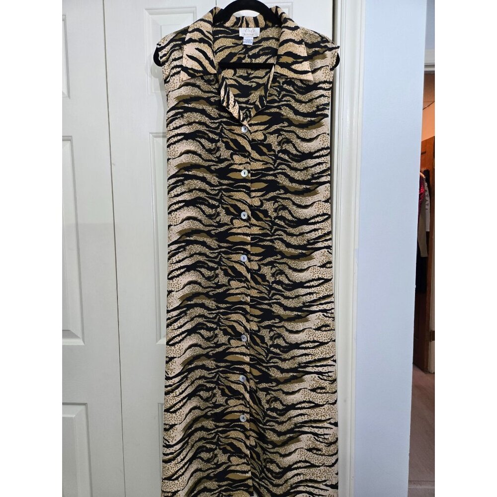 Tiger Print Maxi Dress By Voir Collection 3X Womens Button Down Sleeveless Polye